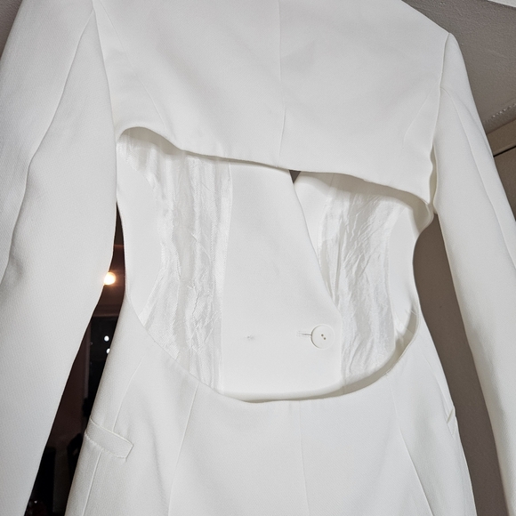 ZARA White Double‑Breasted Blazer Dress with Cut‑Out Back Long Sleeves XS - Picture 3 of 8